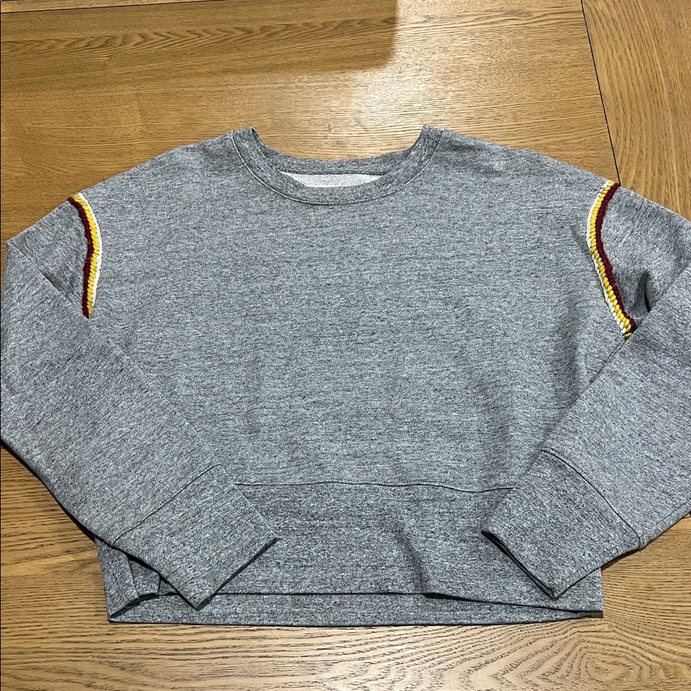 Gray Sweatshirt with Red and Yellow Accents